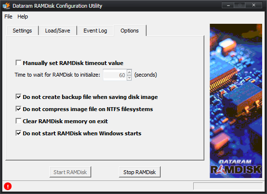 Dataram RAMDisk - Options